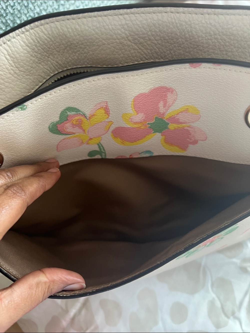 Coach Floral Cream Tote with Pink, Green and Yellow Accents - Picture 7 of 7